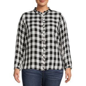 Buffalo Check Black and White Plaid Button Down Long Sleeve Shirt Sz 0X …